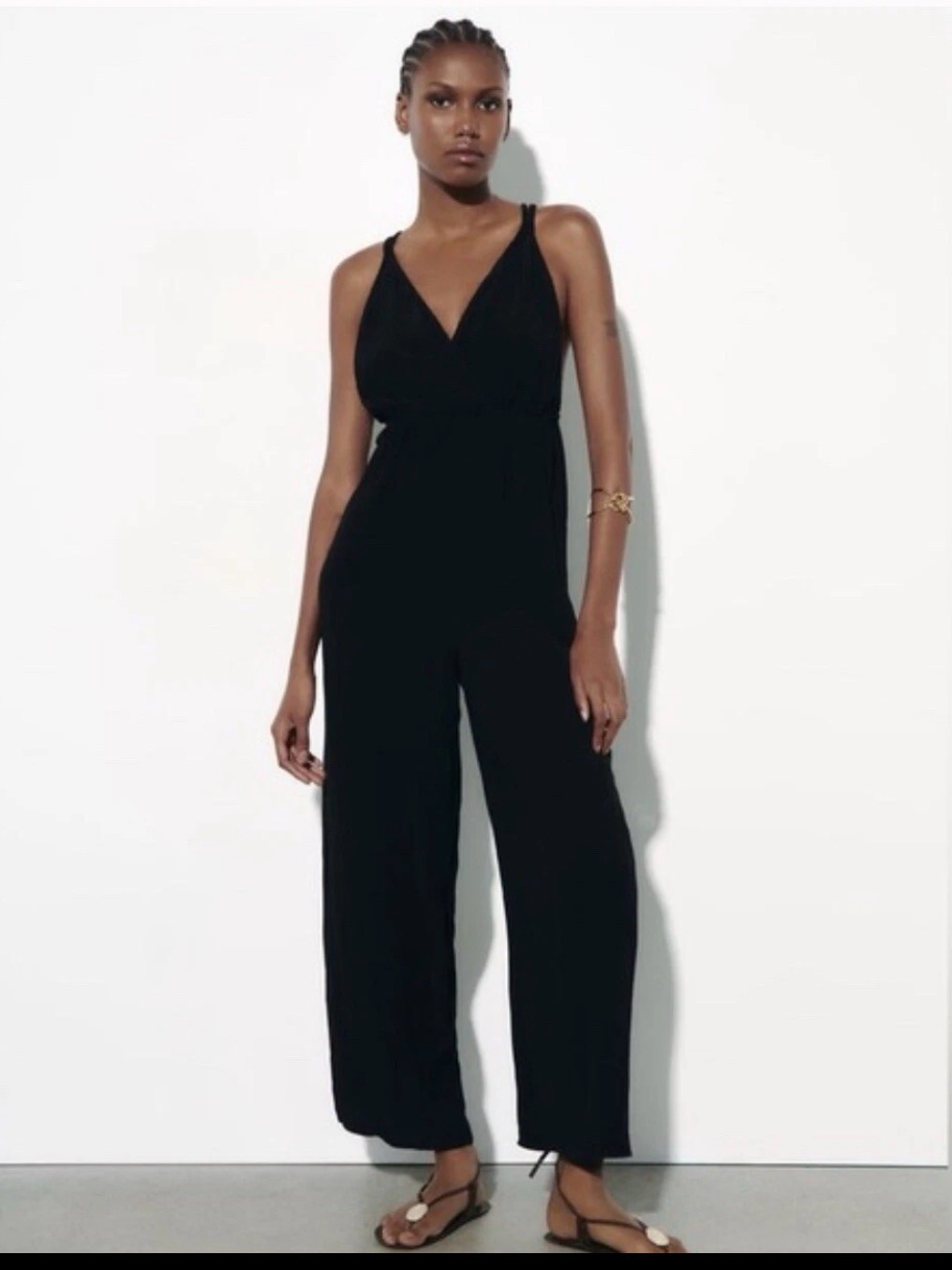 Zara New Braided Strap Jumpsuit Size Medium Black Ref 9878 L/225